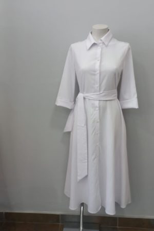 SP24-JL12 WHITE LINEN DRESS WITH BELT WHITE LINEN DRESS WITH BELT