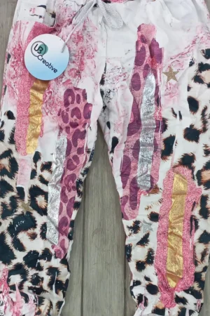 IT3840A-PINK PRINT VISCOSE FOIL PANTS